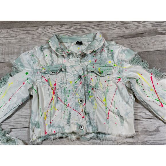 Red Fox Denim Destress Tie Dye Womens Jacket Size S Unique - Picture 2 of 11